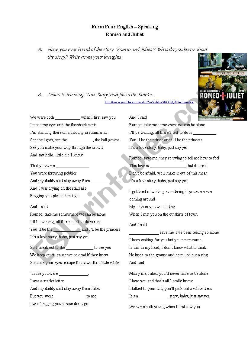 Romeo and Juliet worksheet