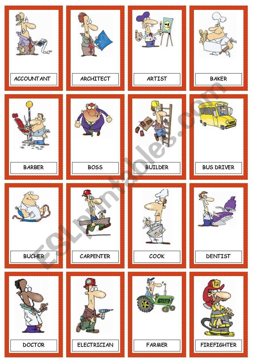 JOBS MEMORY CARDS SET 1/2 worksheet