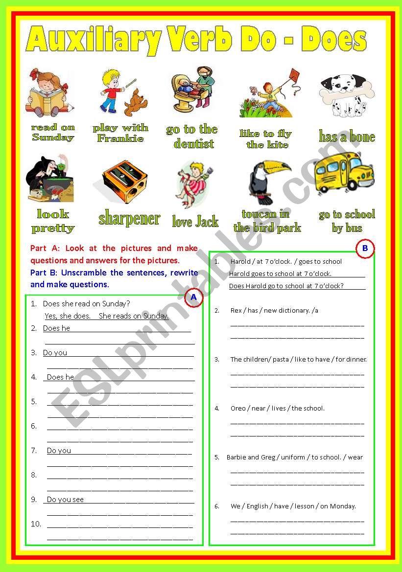 Auxiliary Verbs (B/W & Keys) worksheet