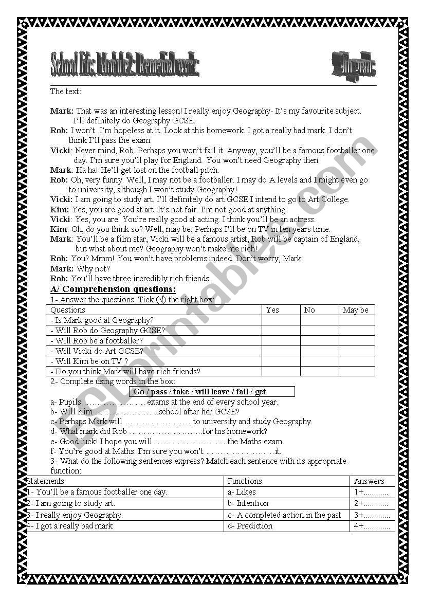 School life: Review (module 2)     9th form