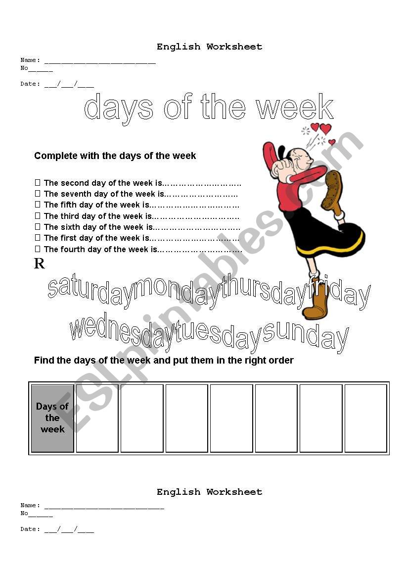 days and months worksheet