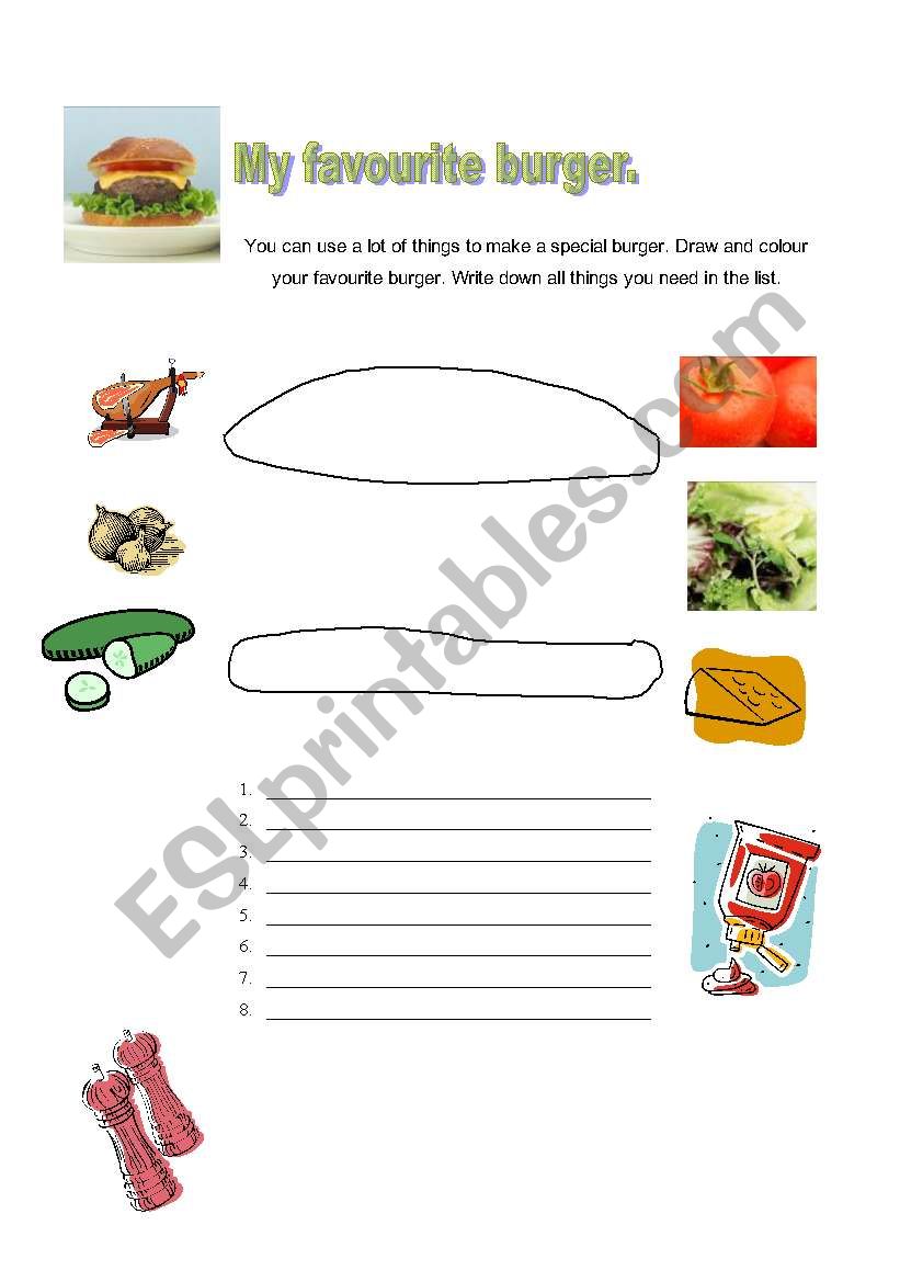 My favourite burger worksheet