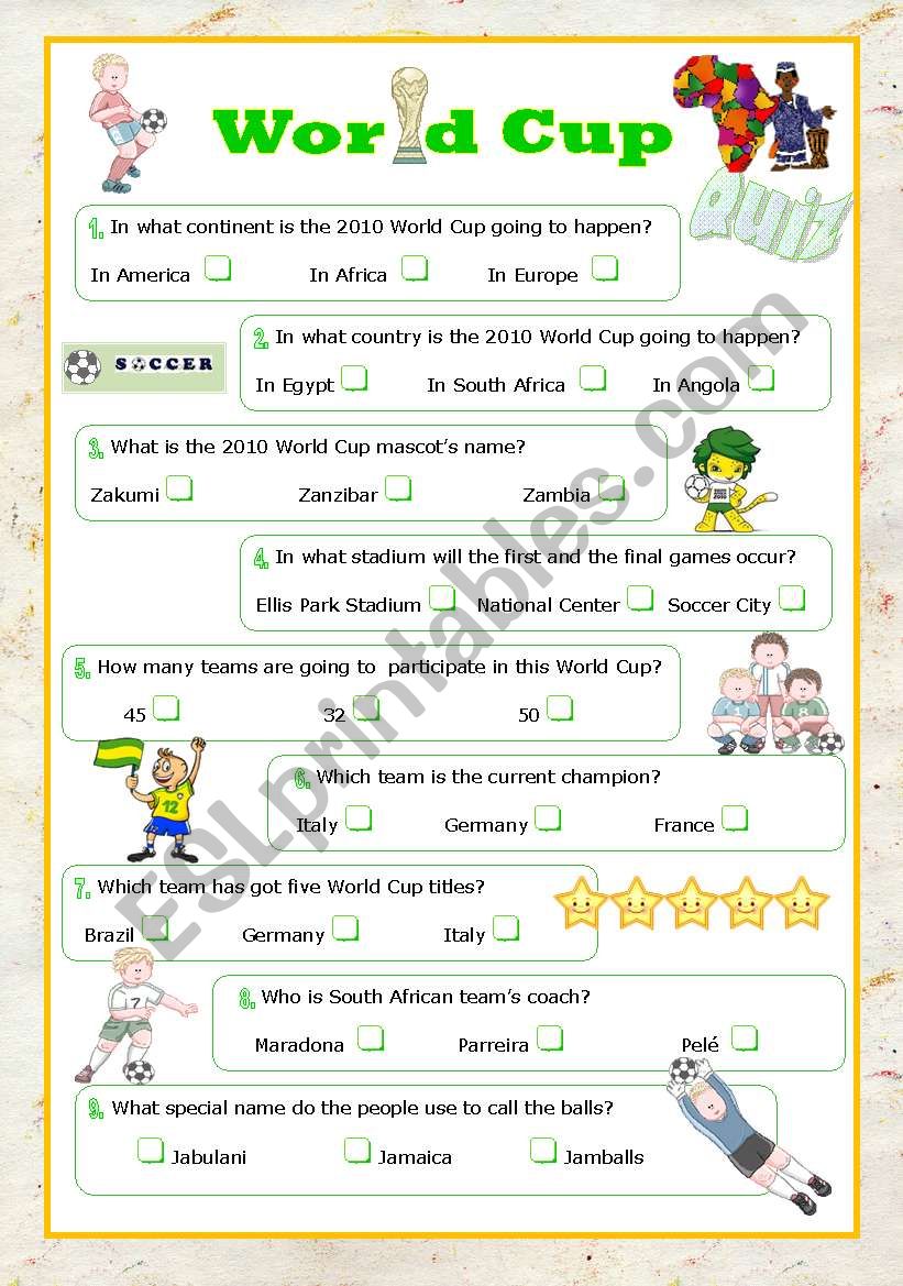 World Cup quiz worksheet