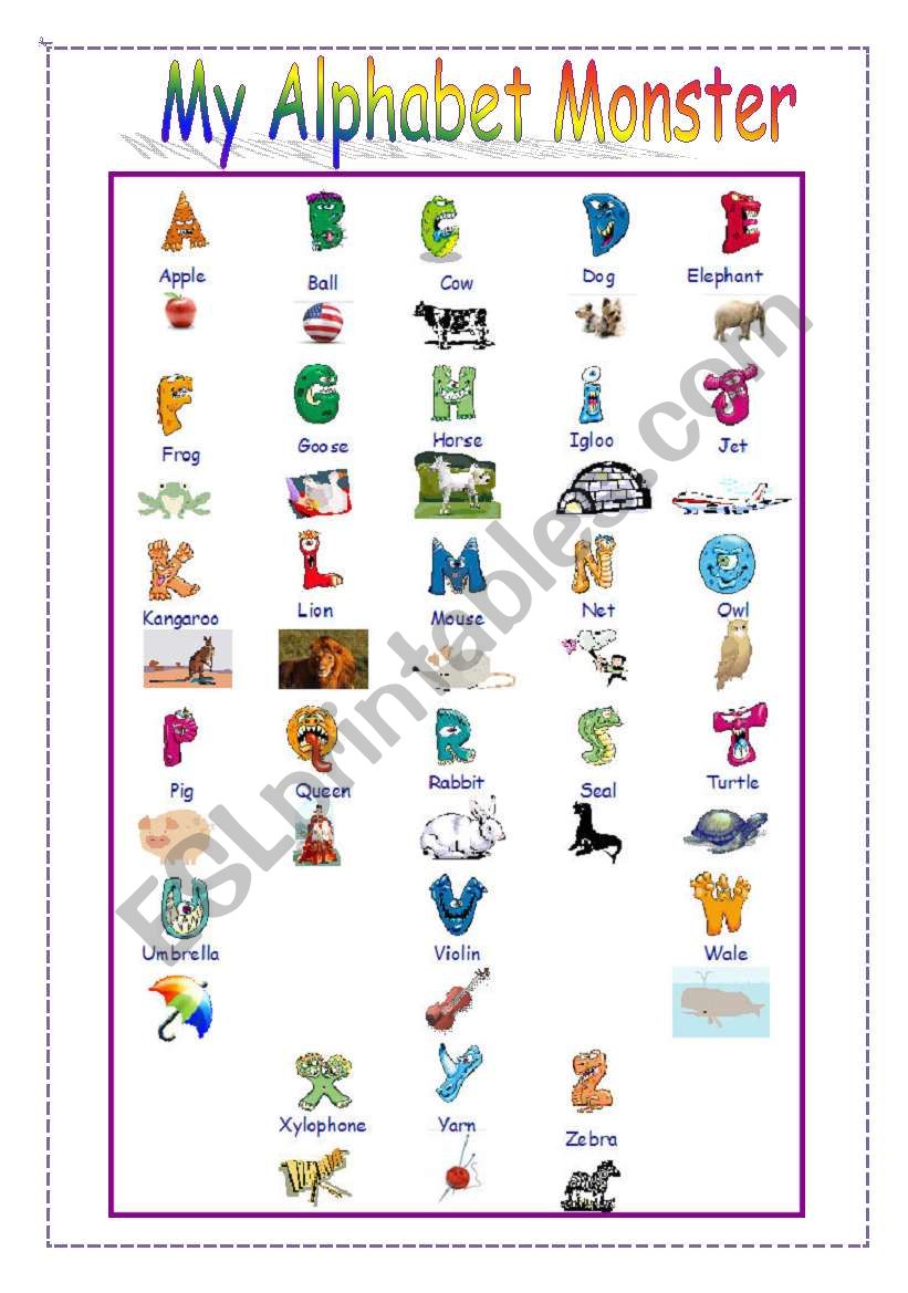 My Alphabet Monster - A or An worksheet