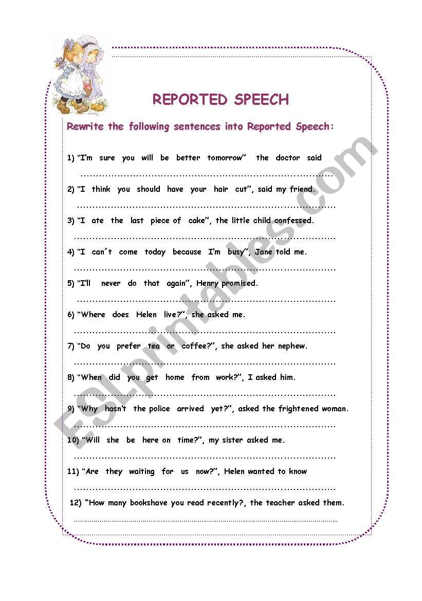 Reported Speech worksheet