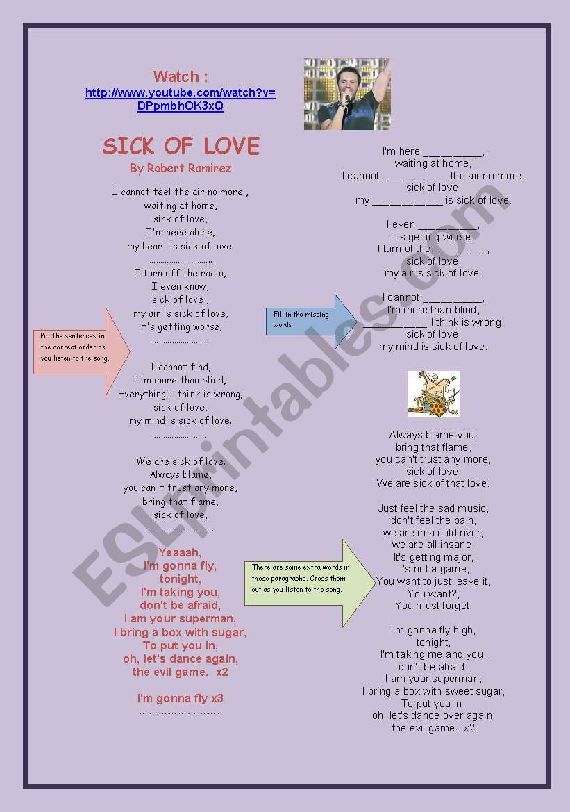 SICK OF LOVE- lyrics worksheet