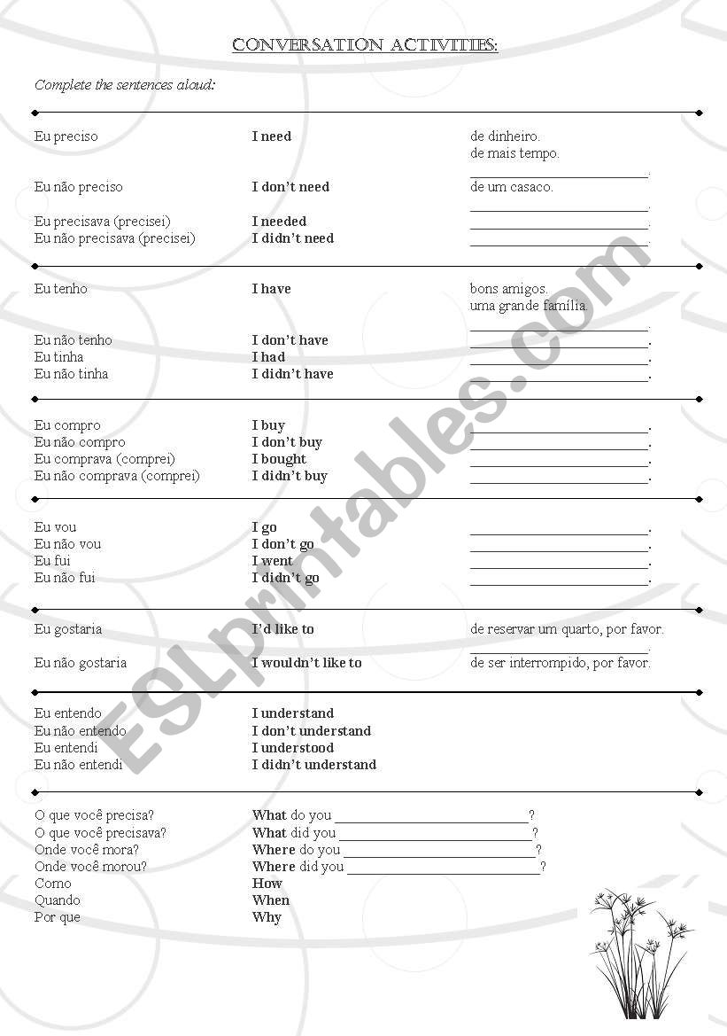 English Worksheets Repetition Activity