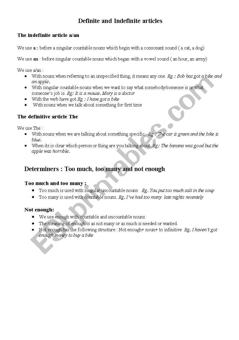 Definite and Indefinite articles , Determiners and future tenses : will and going to  ONLY EXPLANATIONS!!!