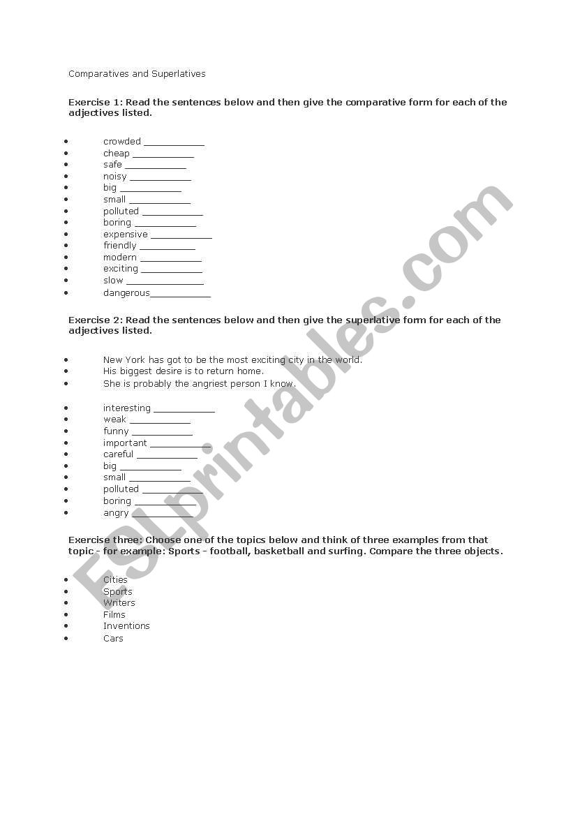 comparative and superlative exercises