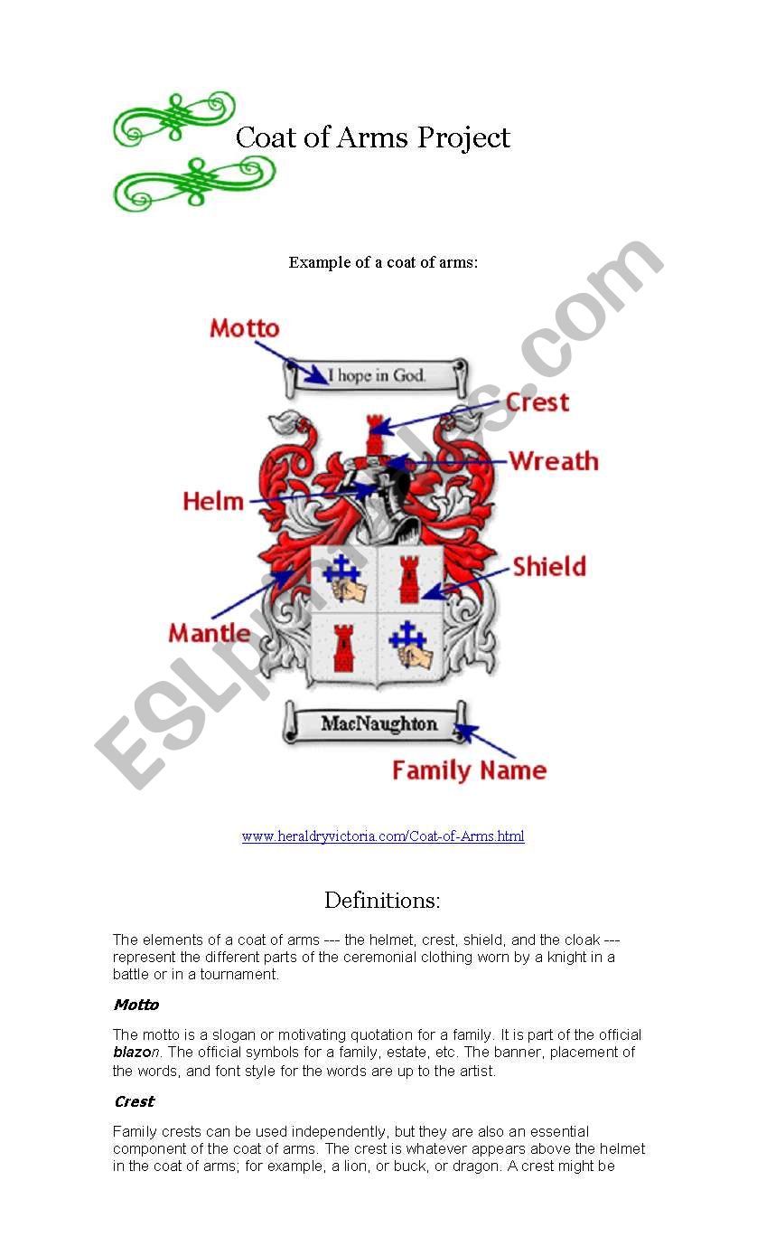 Coat of Arms Project worksheet