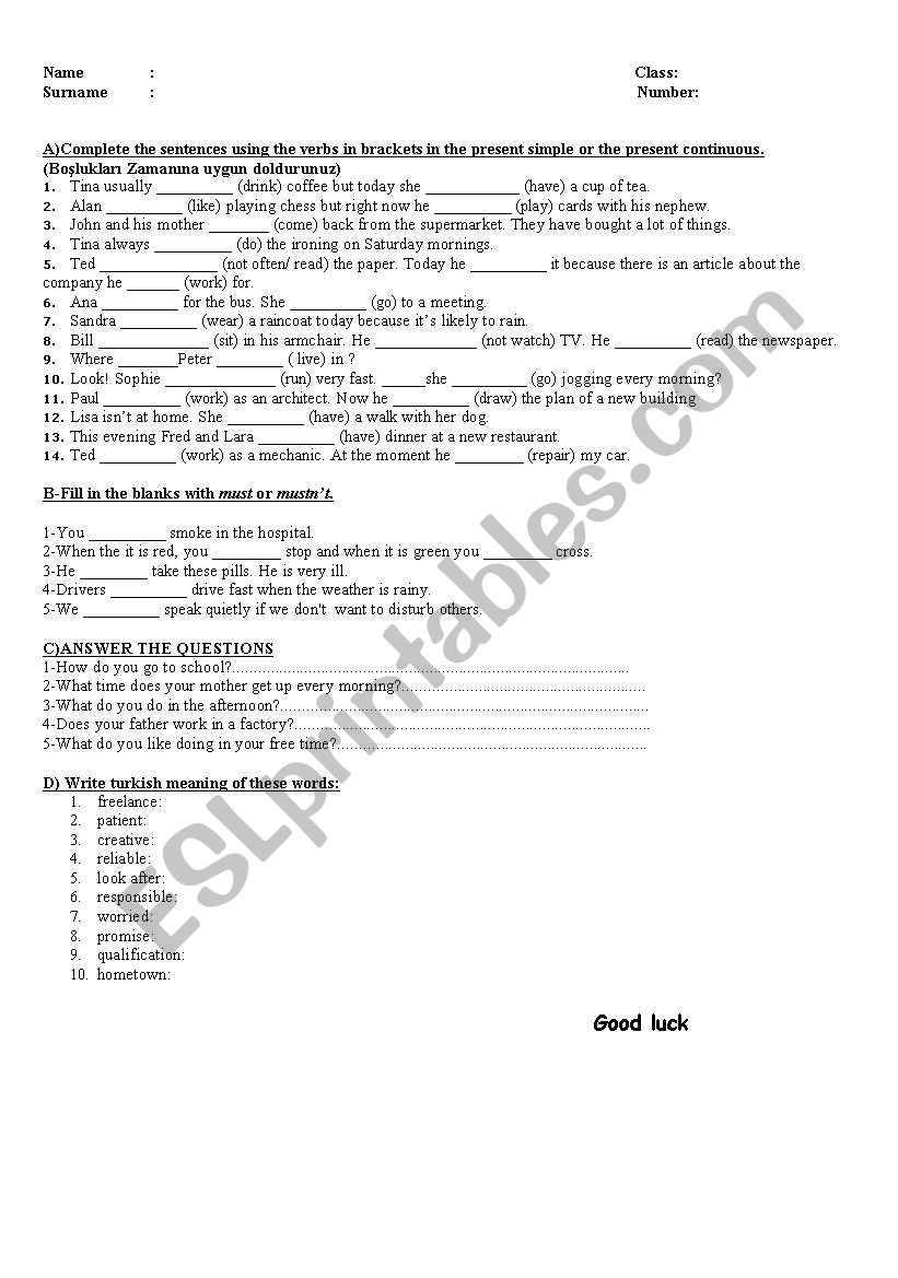 EXAM worksheet