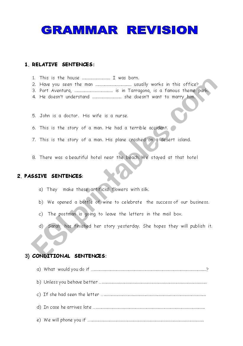 Grammar revision worksheet