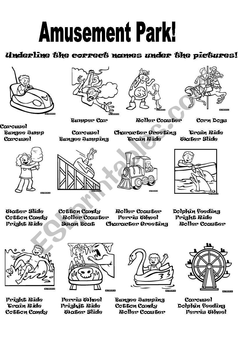 In the amusement park worksheet