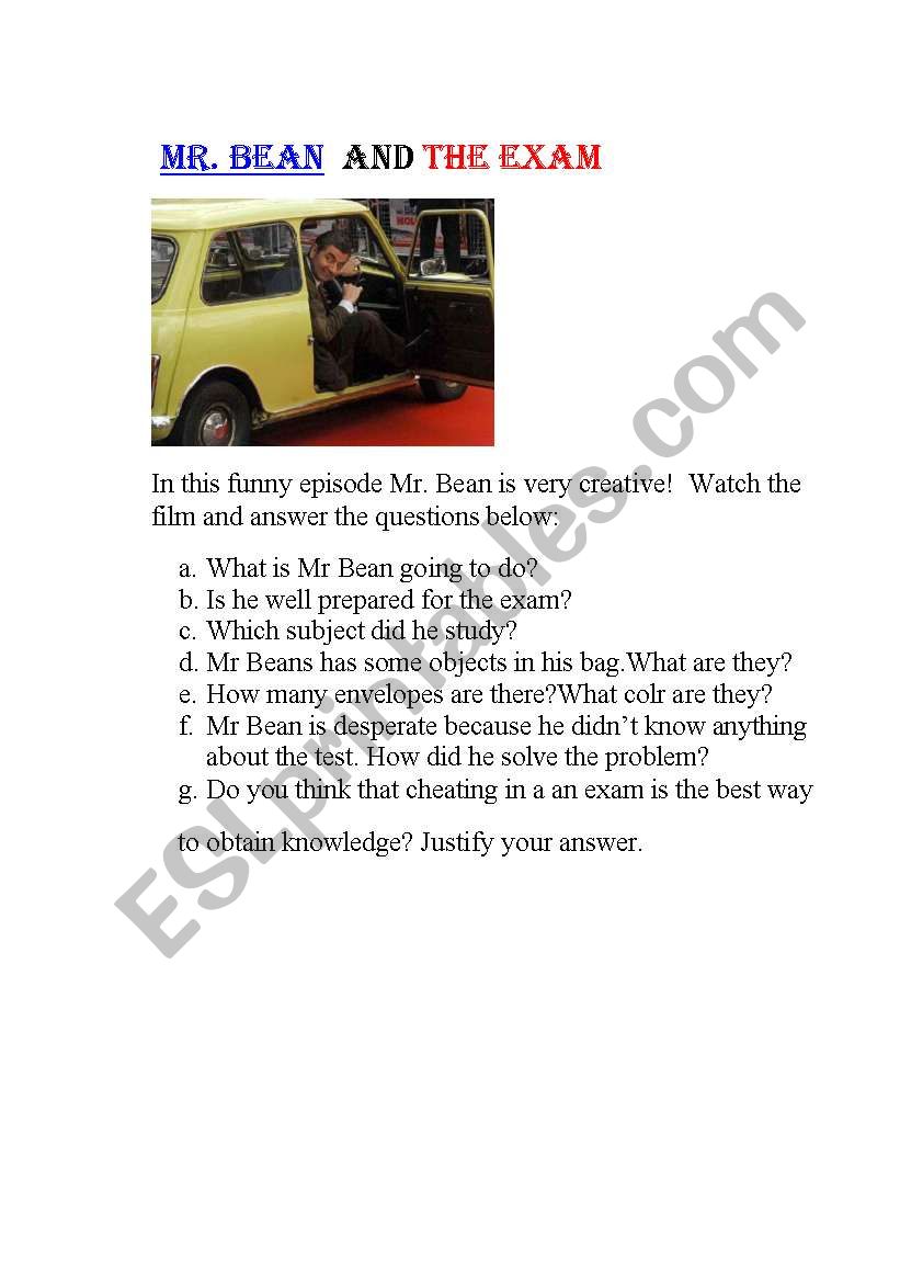 Mr Bean - The exam worksheet