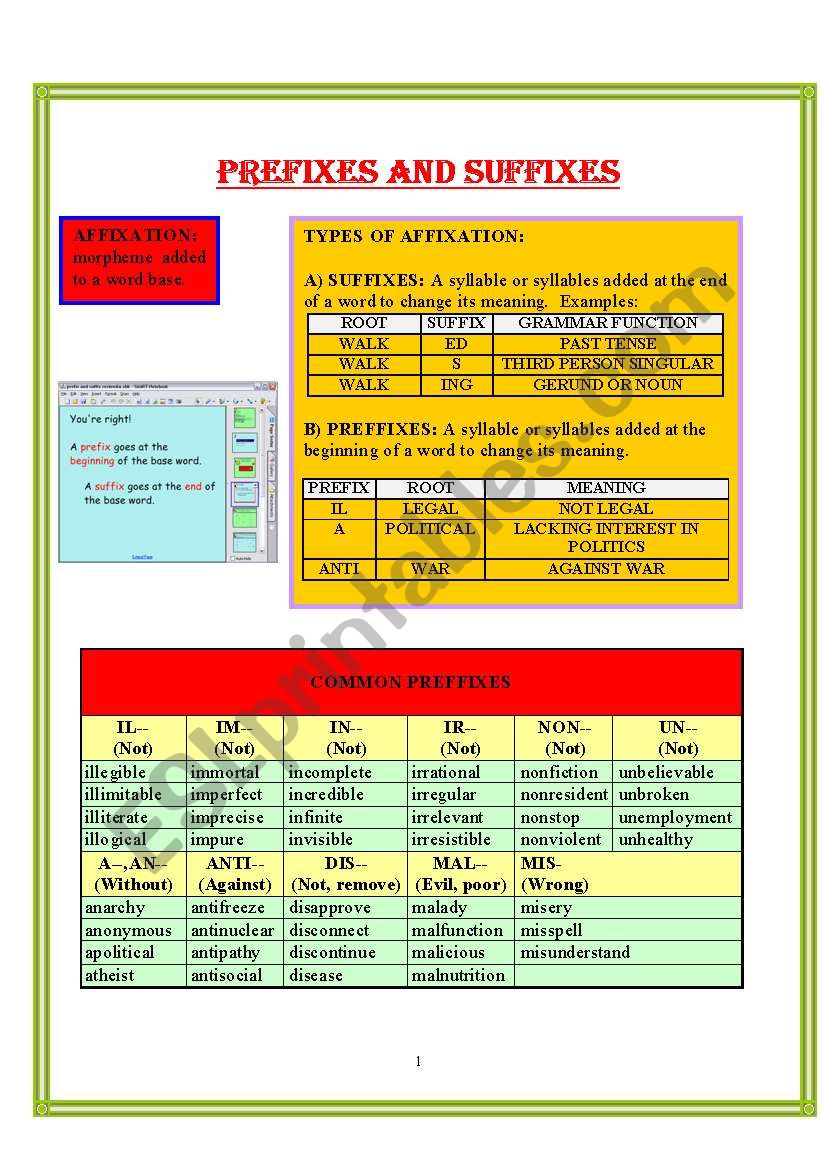 Prefixes and suffixes worksheet