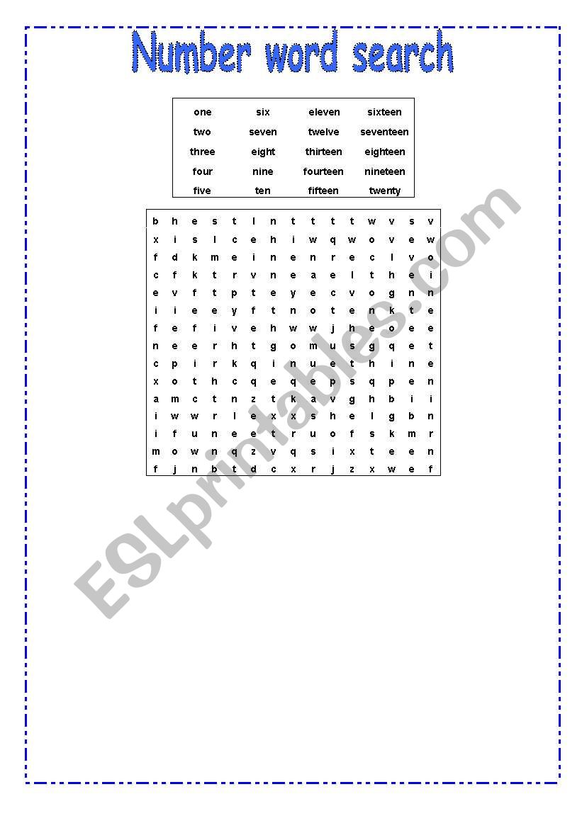 number  word seach1 worksheet