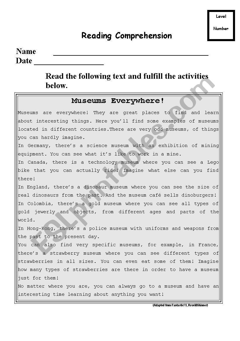 museums worksheet