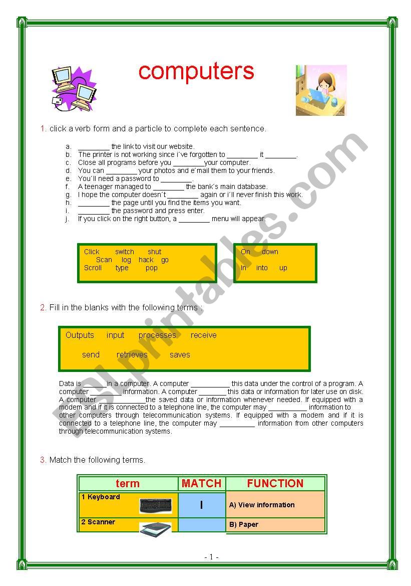 Computers vocabulary worksheet