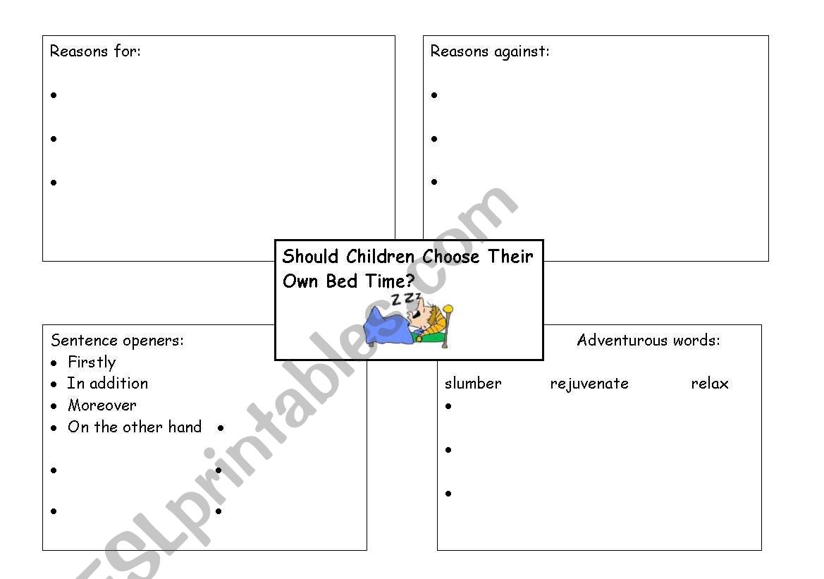 debates, bedtime worksheet