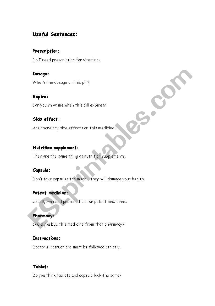 Health and Complaints worksheet
