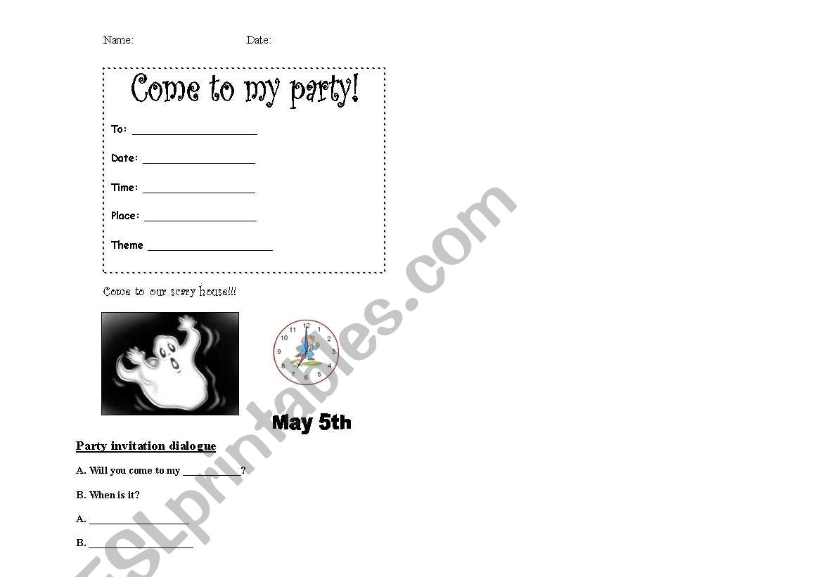 Party Invitation worksheet