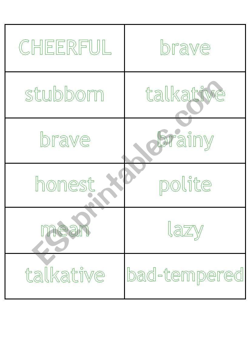 Flashcards personality adjectives