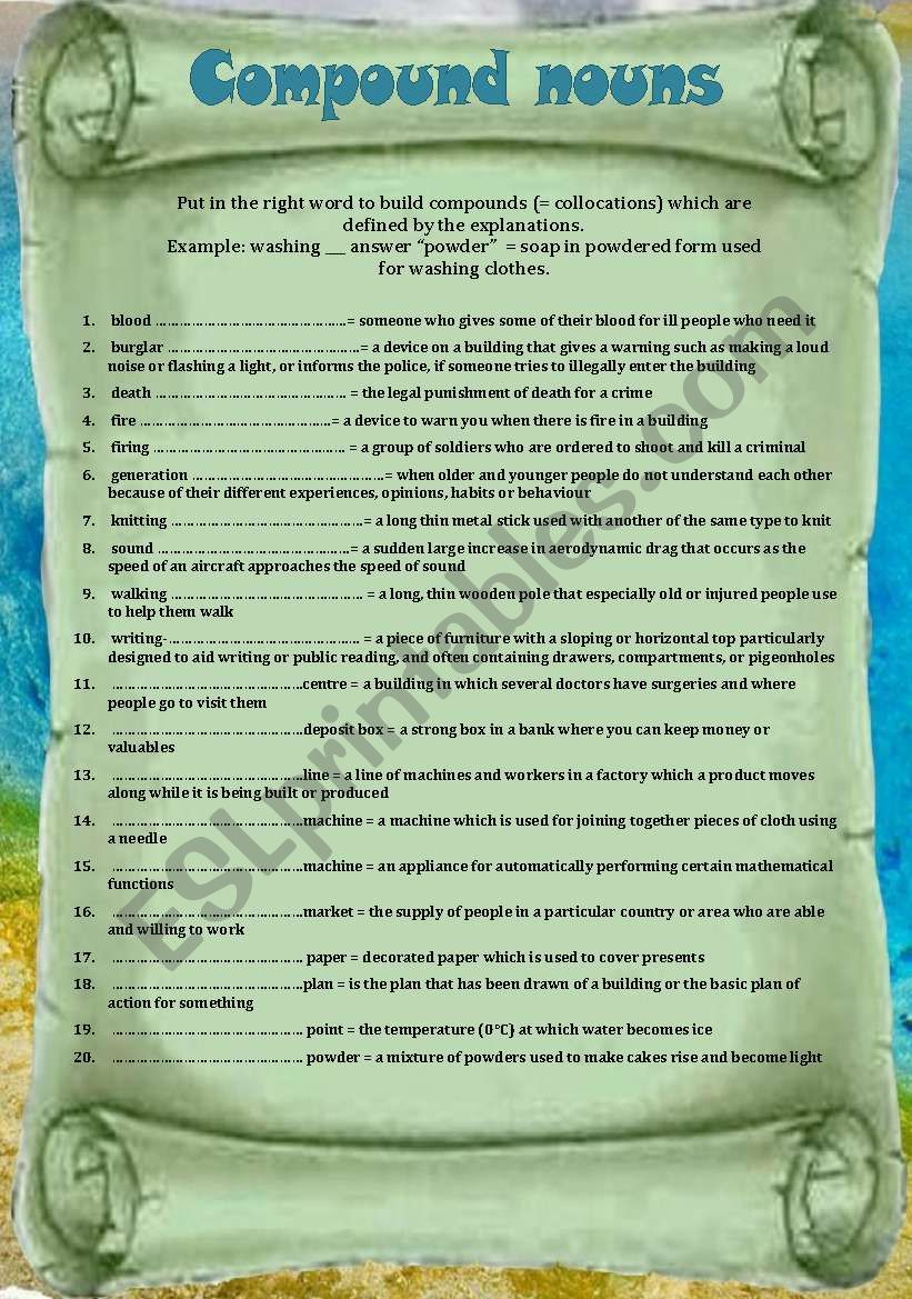 Compound nouns worksheet