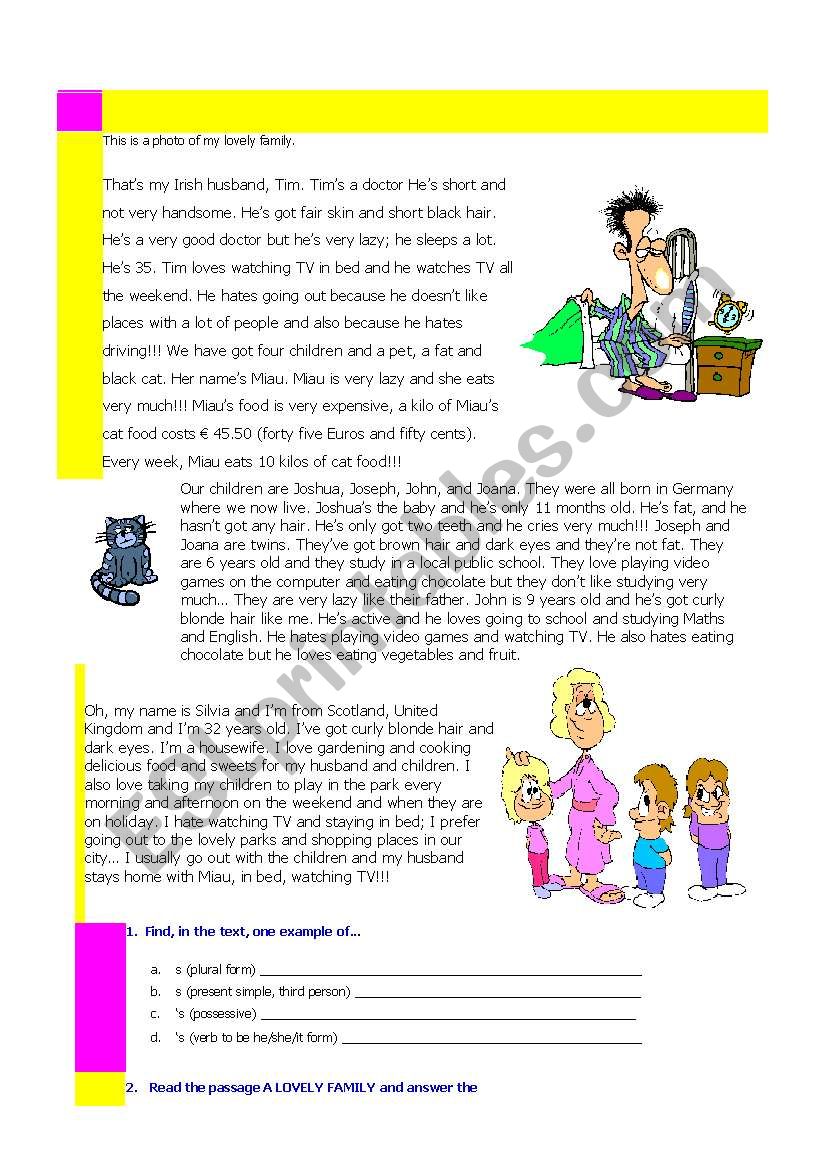 A Lovely Family worksheet