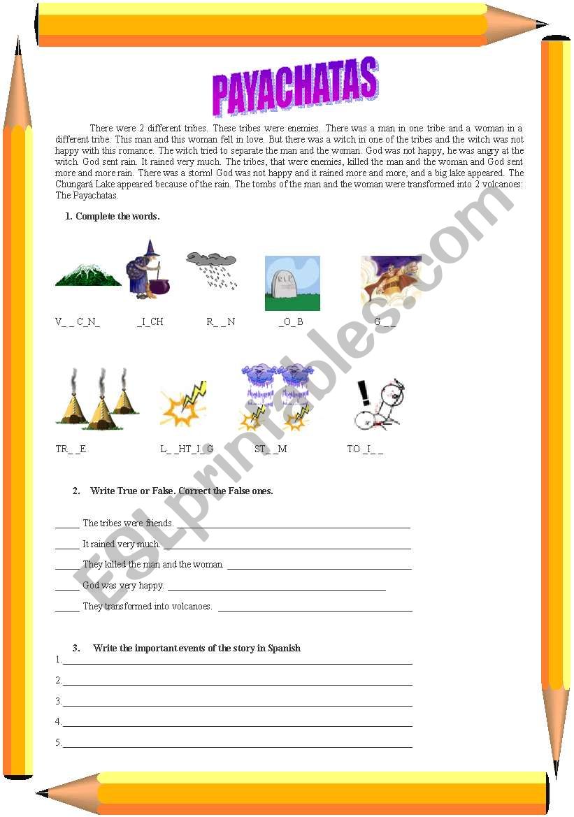 Chilean Myths: The Payachatas worksheet