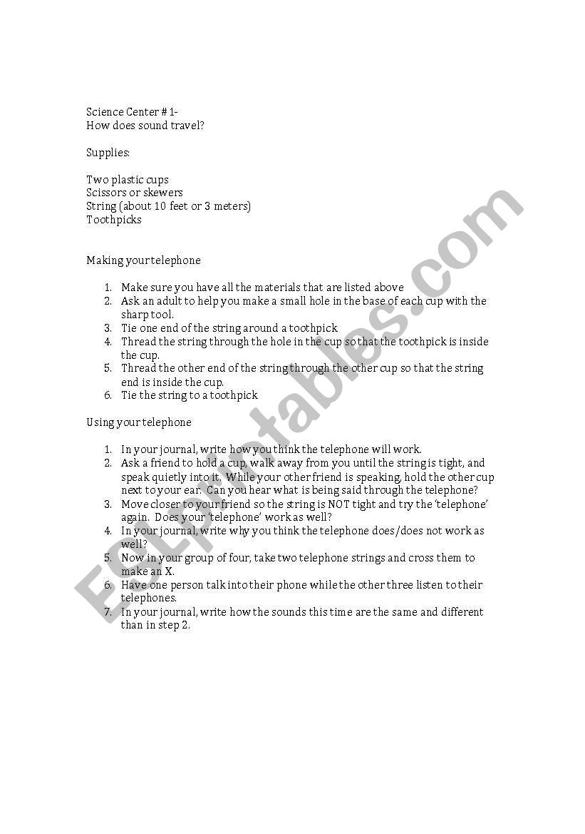 Science Activities worksheet