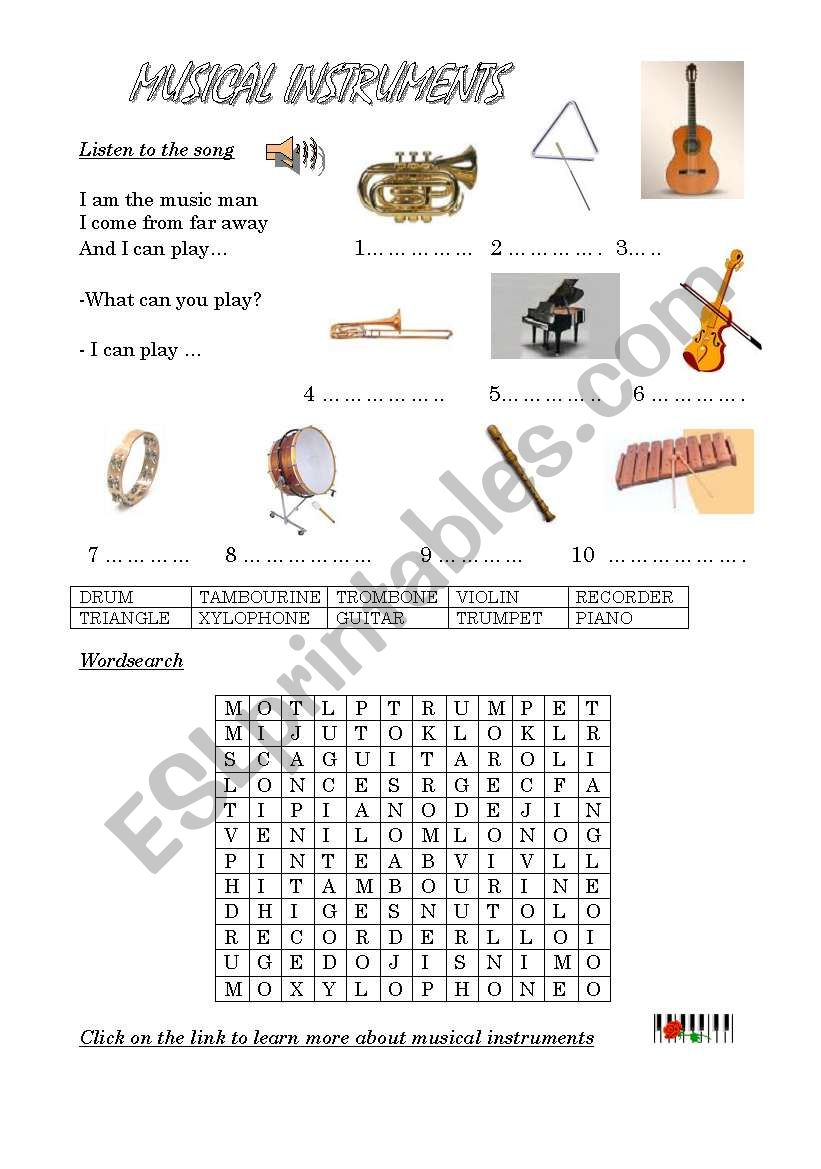 Musical instruments worksheet