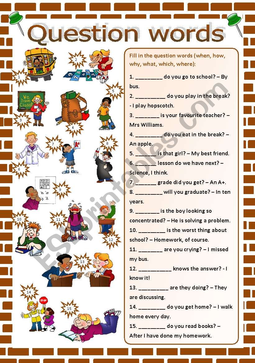 Question words worksheet