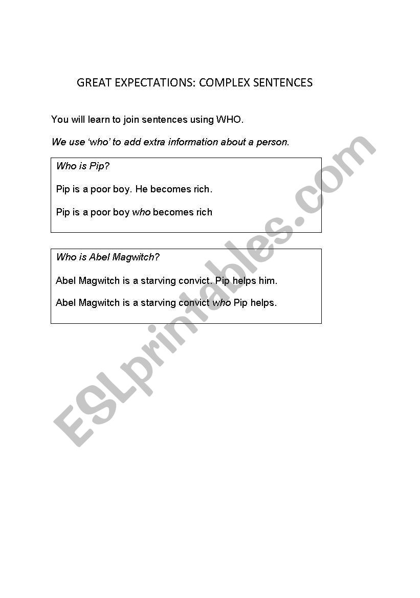 Great Expectations- Relative clauses with who