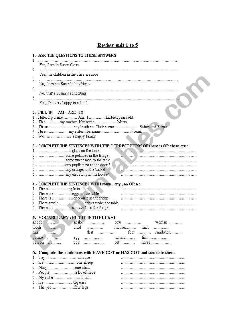 REVIEW 1 ESO worksheet