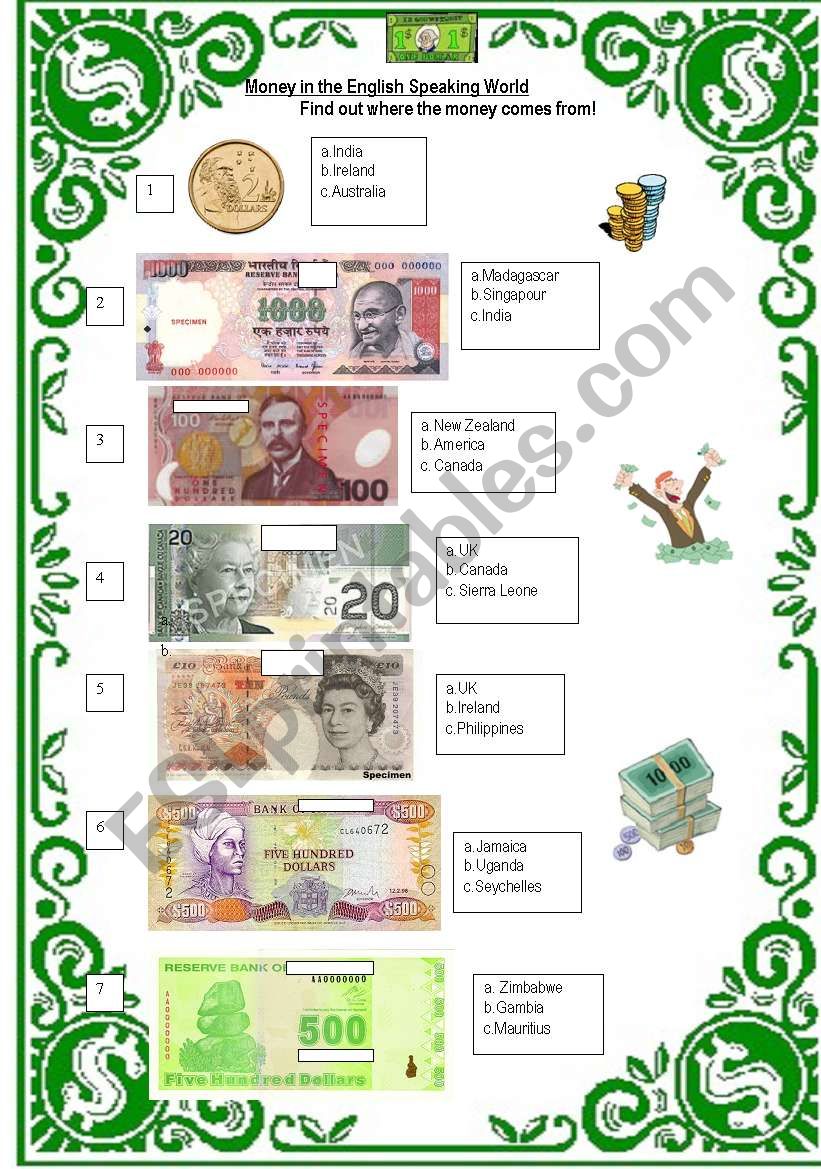 quizz on money! worksheet