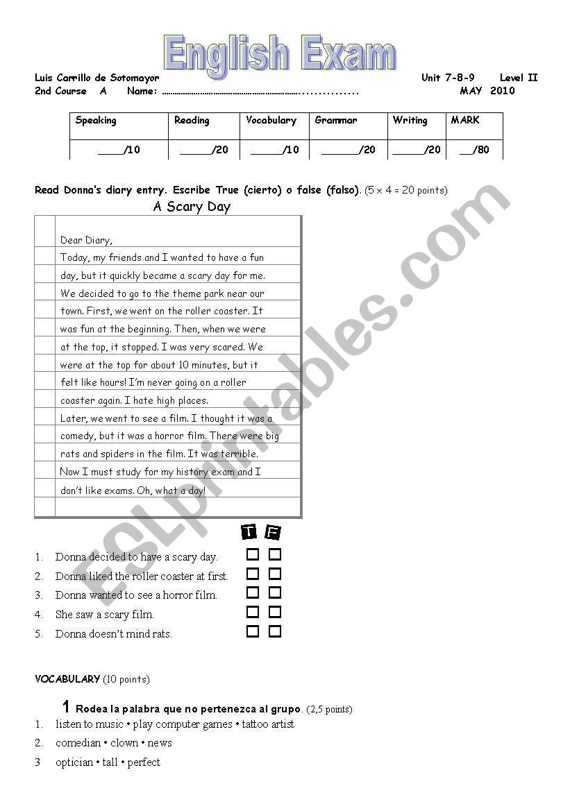 FINAL EXAM FOR SPECIAL NEEDS STUDENTS OF 2Âº ESO