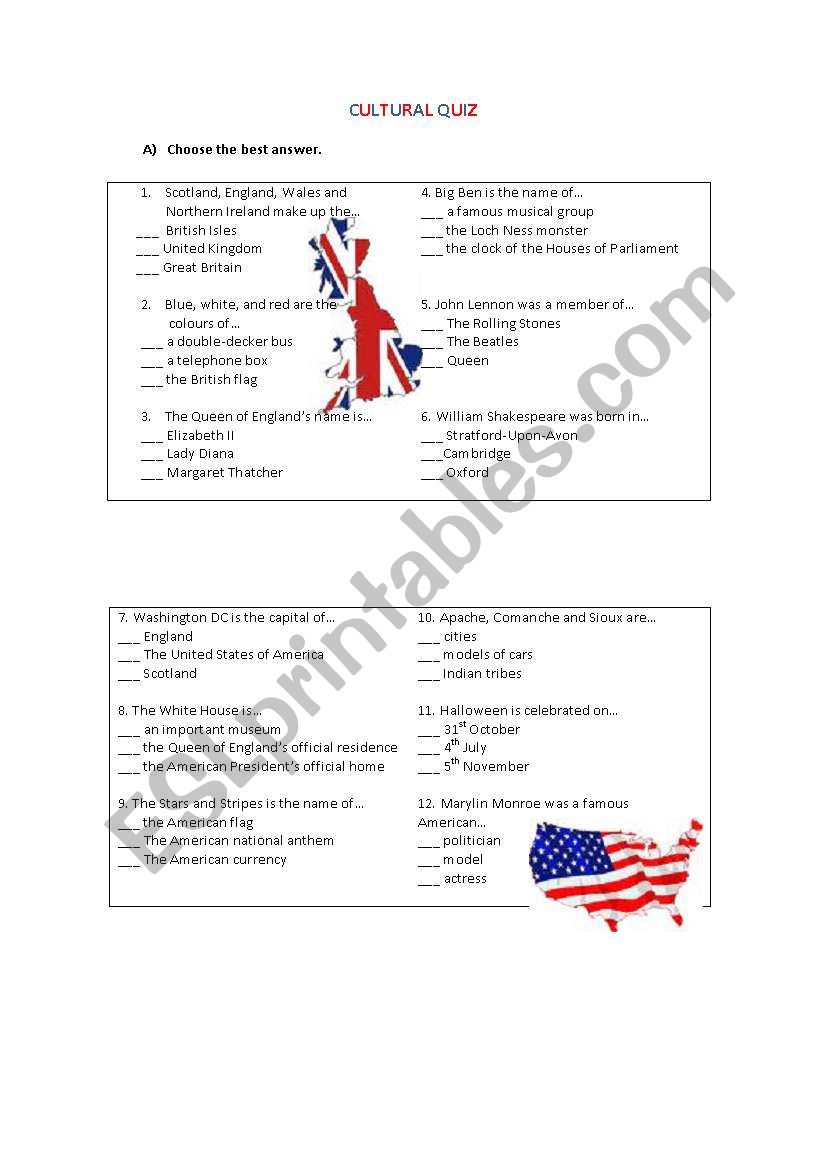 Cultural Quiz worksheet