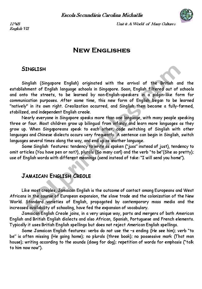New Englishes worksheet