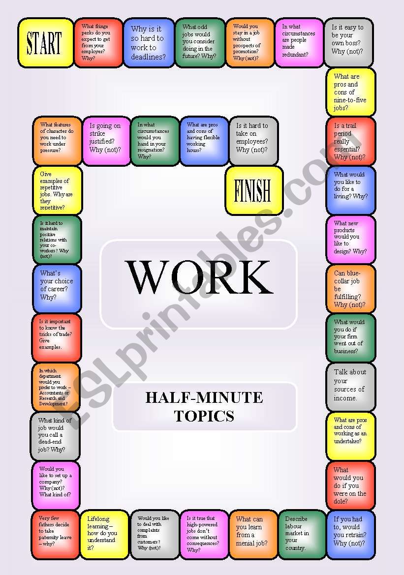 Work - boardgame or pairwork (34 questions for discussion)