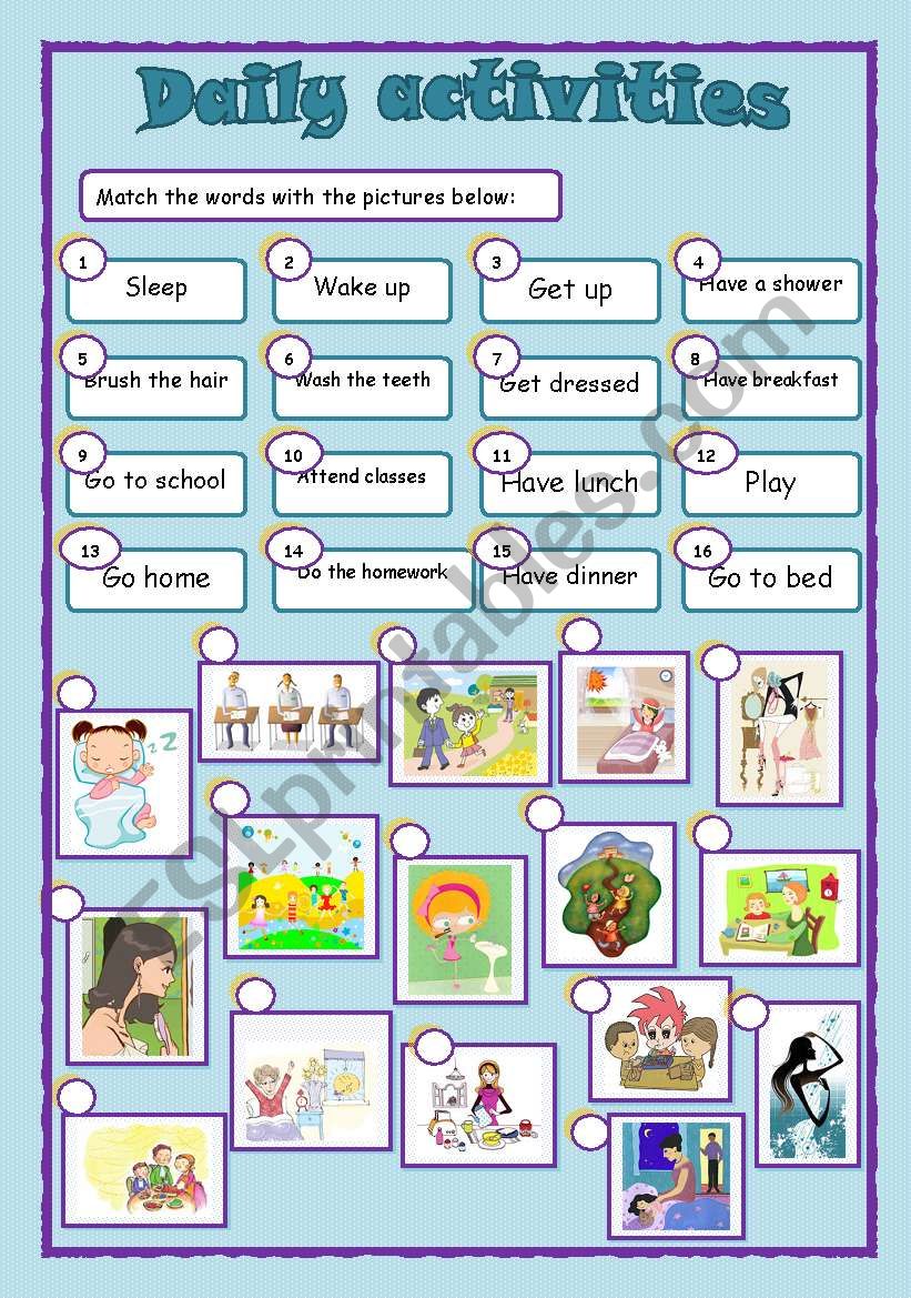 Daily activities  worksheet