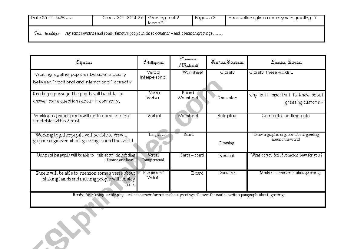 greeting worksheet