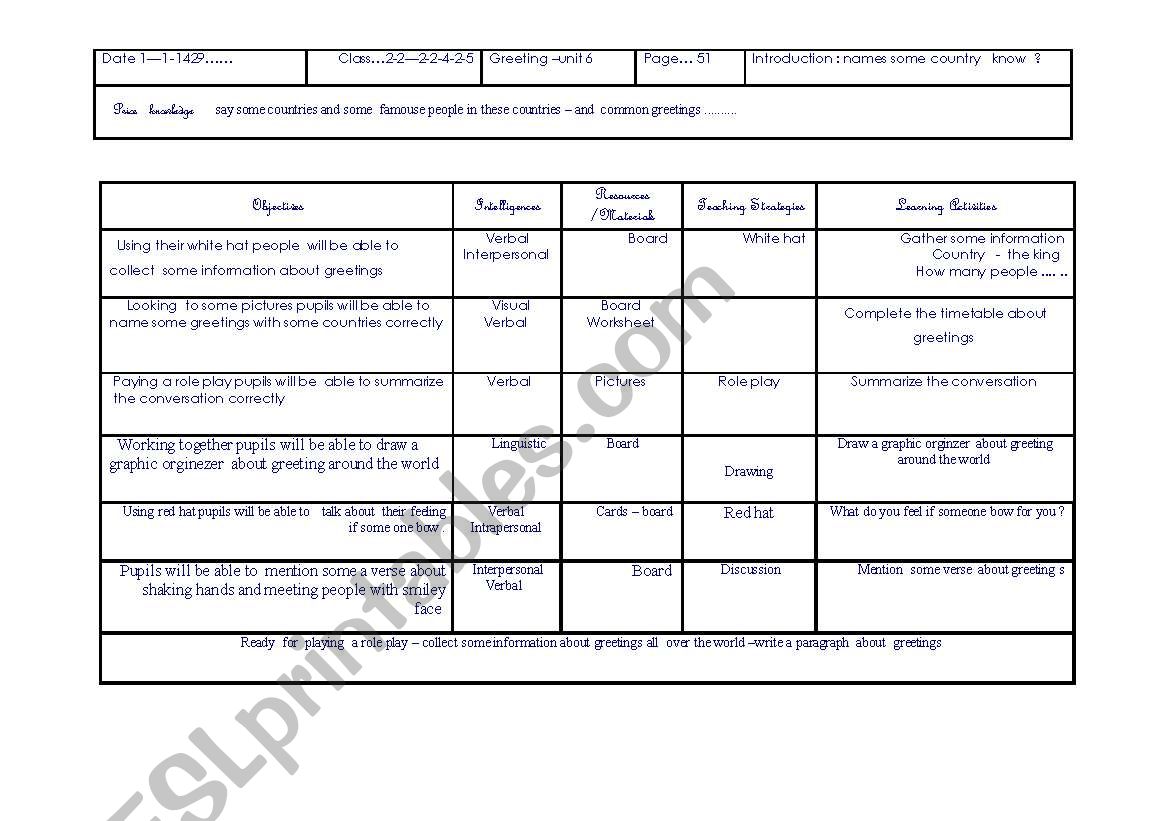 greeting worksheet