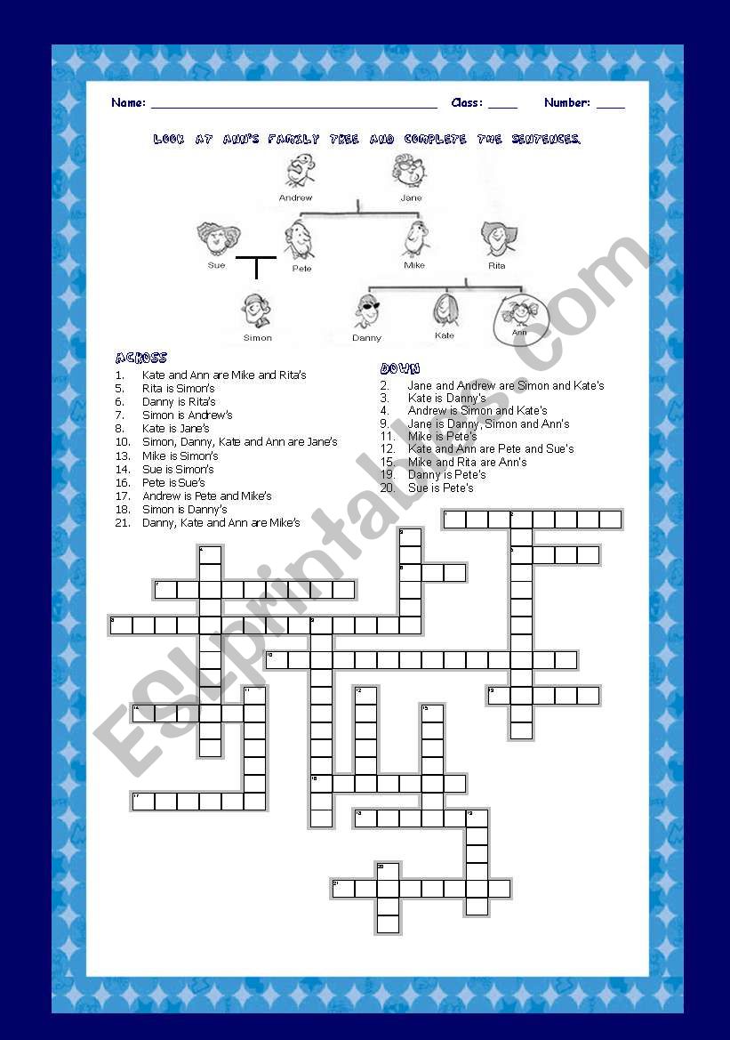 FAMILY TREE - CROSSWORDS - with ANSWER  KEY