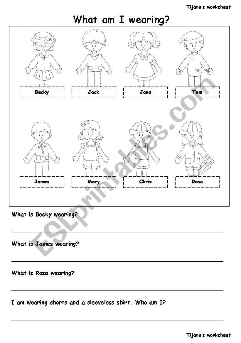 What am I wearing? - ESL worksheet by mytijana