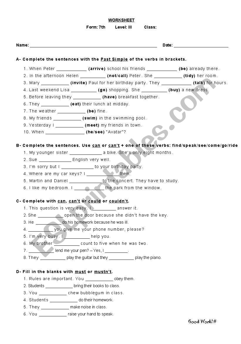 Grammar worksheet worksheet