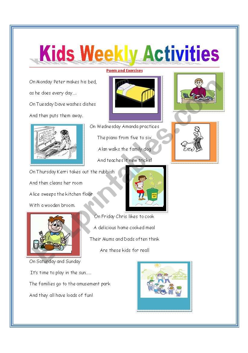 Kids Weekly Activites worksheet