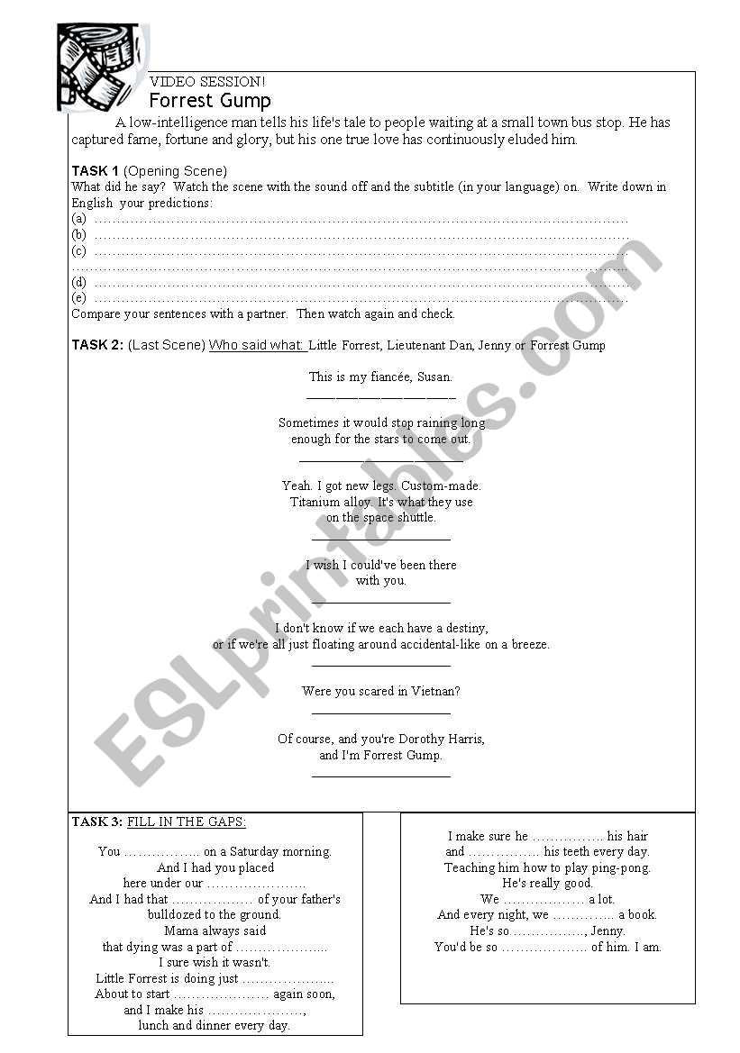 Forrest Gump Worksheet worksheet