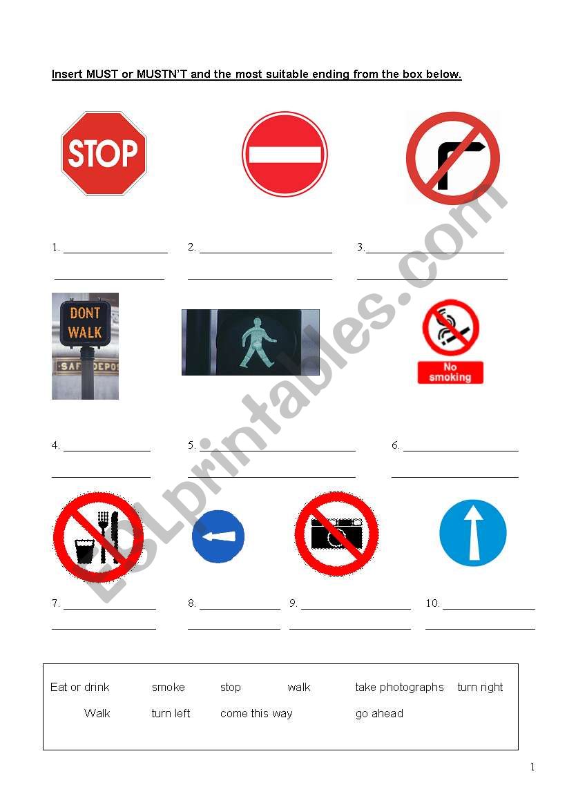 Signs (Must / Mustnt) worksheet