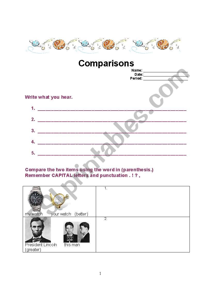 Comparison Quiz worksheet