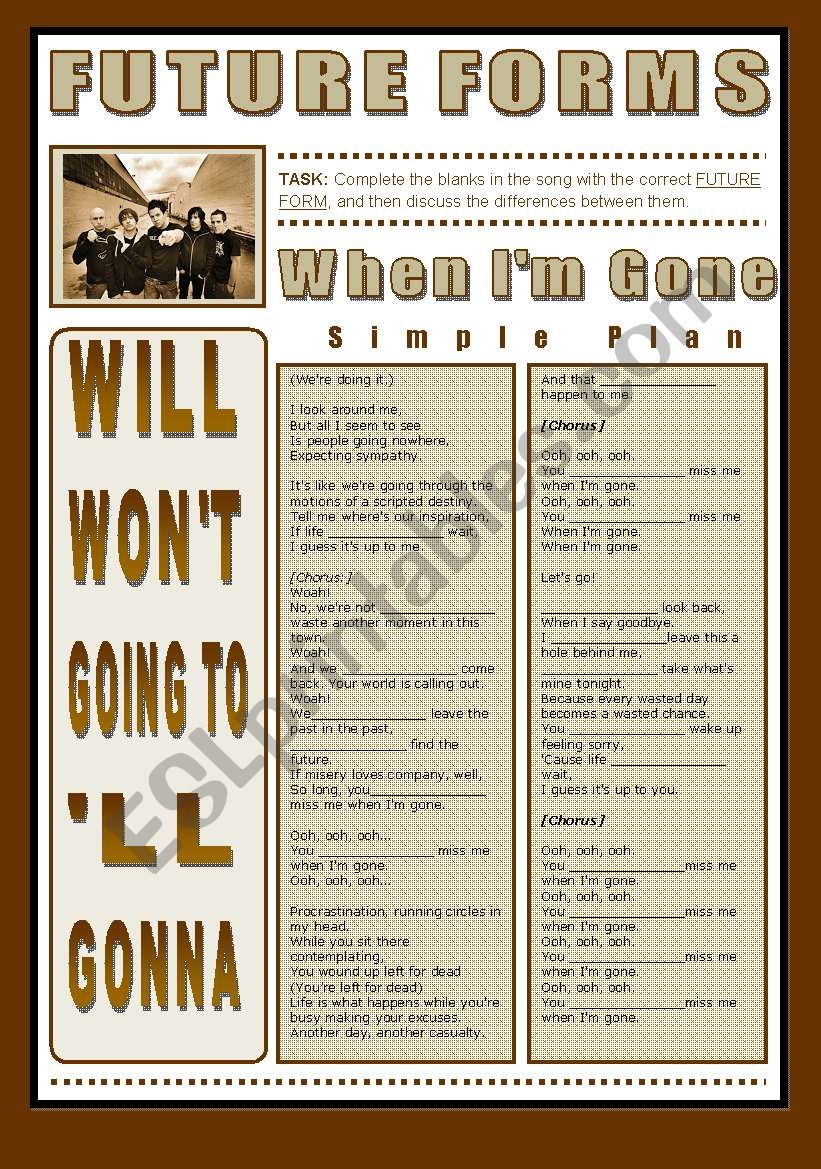 SONG ACTIVITY - When Im Gone (By Simple Plan) - Future Forms